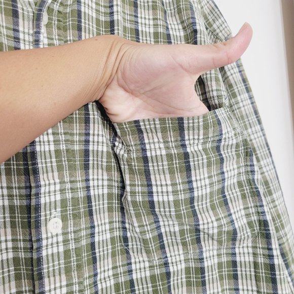 R&R Long Sleeve Casual Button Down Shirt Green Plaid Mens Pocket 17.5 Cotton - Picture 3 of 10